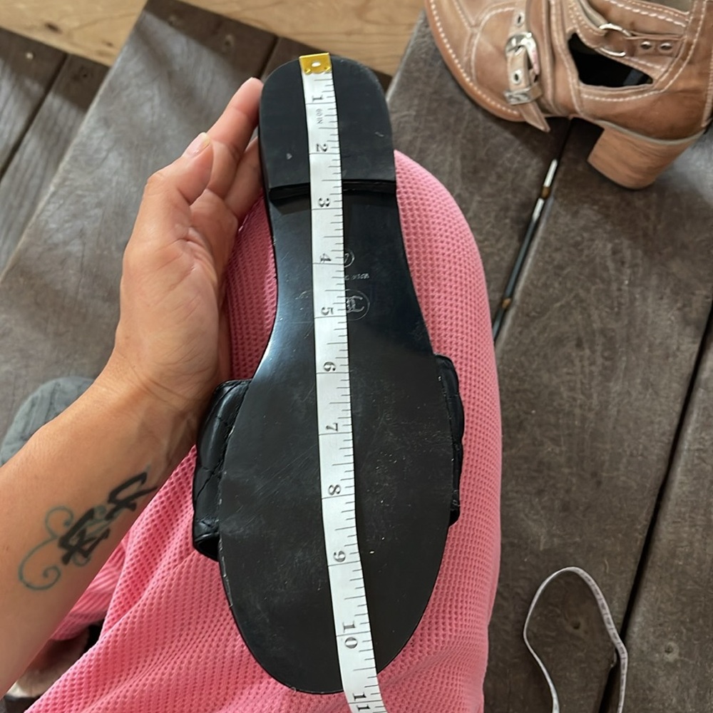 Black Quilted Sandals with Gold Accents - Picture 6 of 6